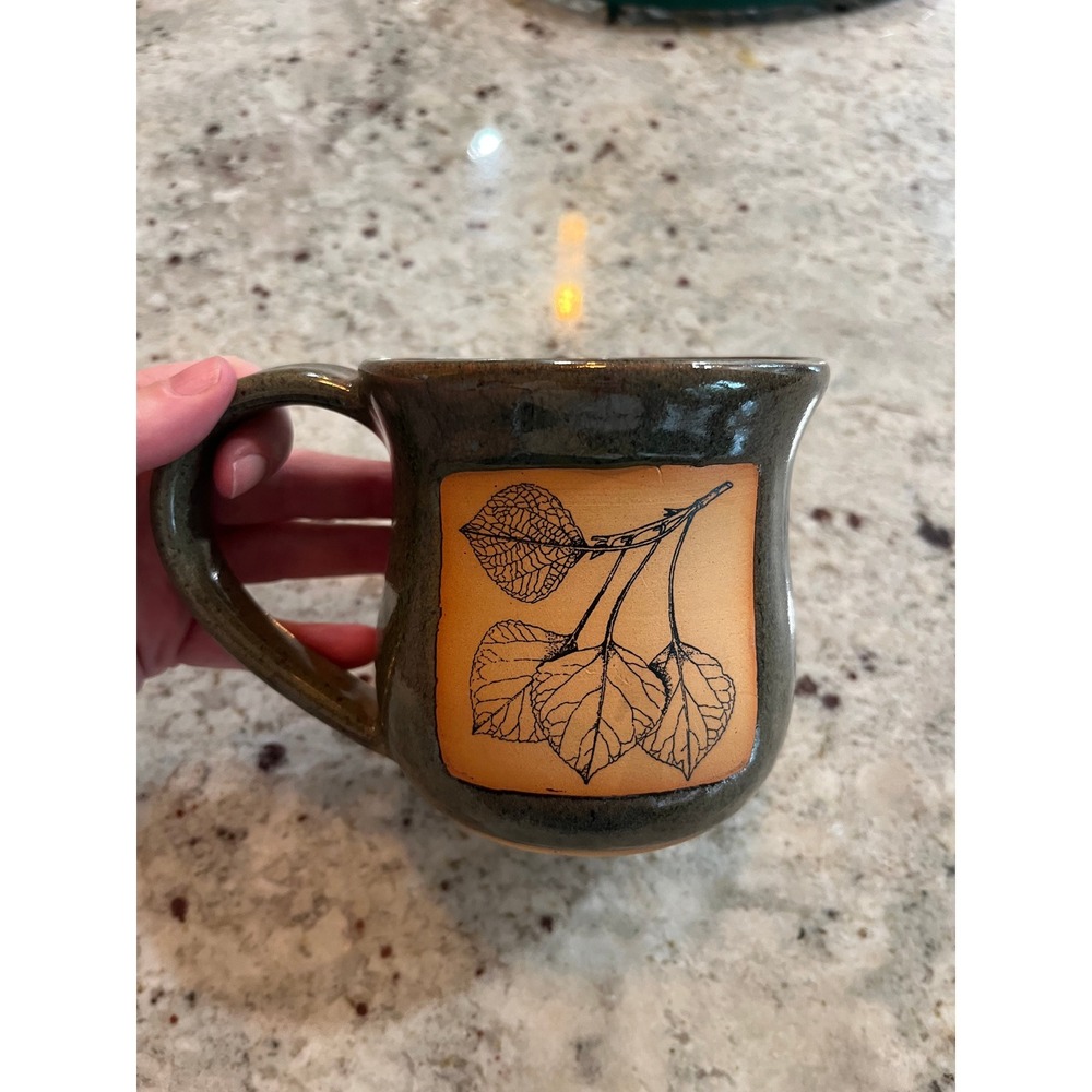 Always Azul Pottery Villa Grove Colorado Green Leaf Branch Stoneware Mug